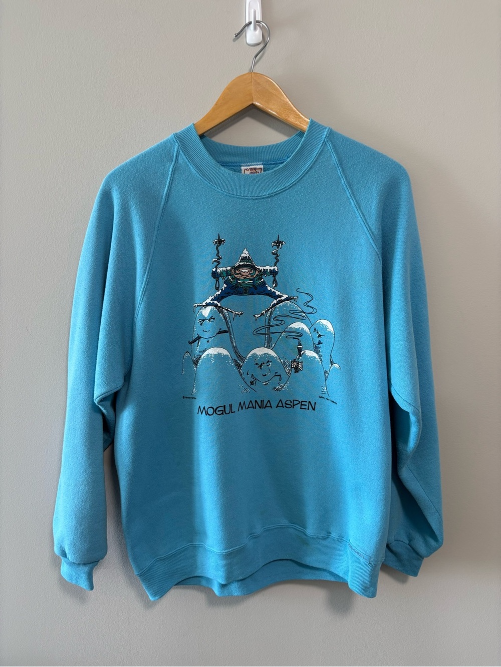 Vintage Crazy Shirts Mogul Mania Aspen Ski Sweatshirt 80s Blue Graphic XL